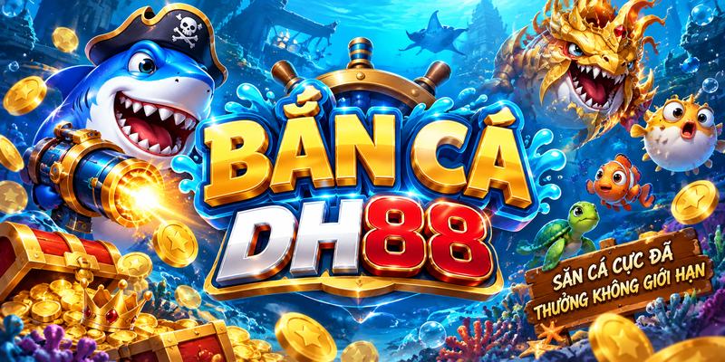 Sảnh bắn cá DH88 với khung cảnh đại dương, nhiều loài cá và hiệu ứng săn mục tiêu sống động.
